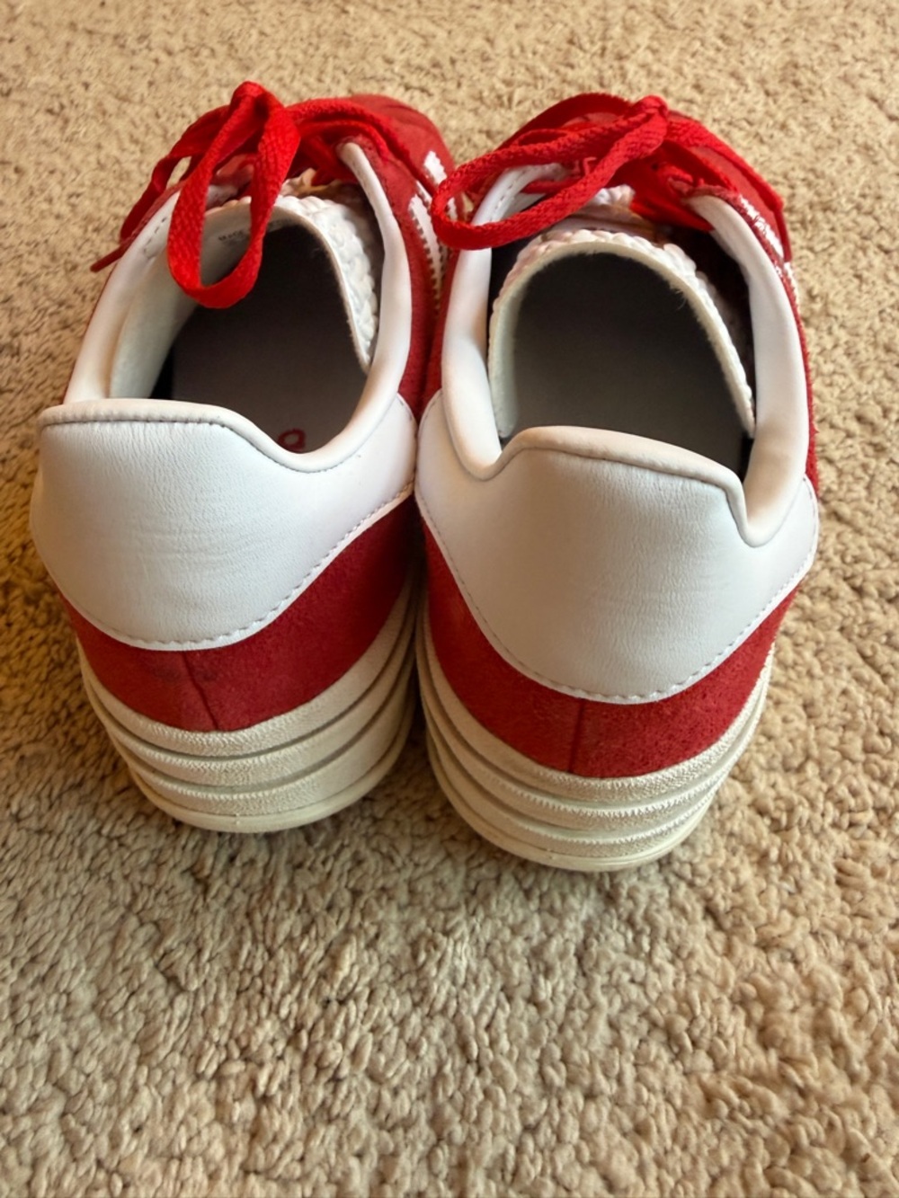 Adidas Gazelle Bold Red Suede Sneakers with White Stripes - Picture 4 of 6